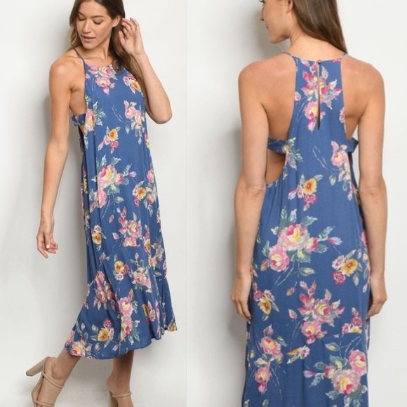 ❤️❤️❤️Blue Pink FLORAL DRESS - Picture 2 of 6